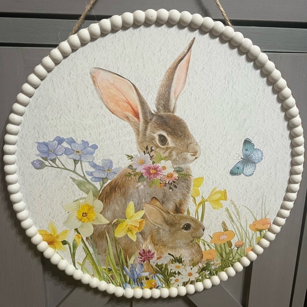 Spring/Easter-Beautiful Spring/Summer Hanging Bunny Flowers Decor Wreath